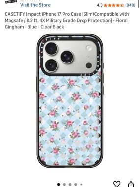 Casetify blue gingham iPhone 17 pro case
